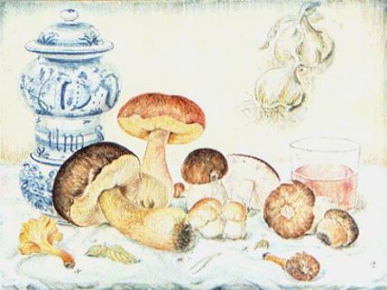 Ceramiche d-Arte di Albisola - Natura morta con maiolicha e funghi